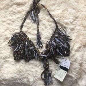 Rvca fringe women's halter triangle bikini top